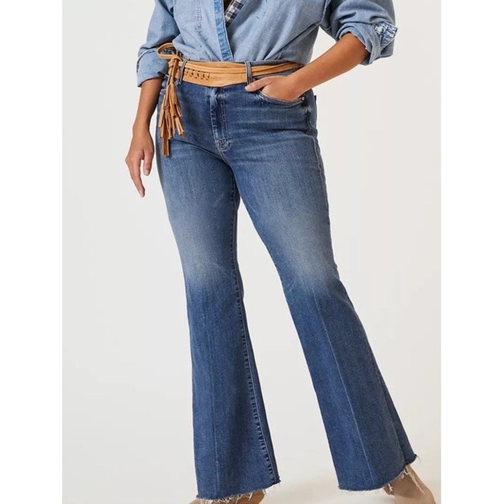 Mother Jeans Womens The Weekender Love Bombs Flare High Rise Denim Stretch
